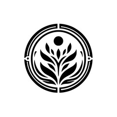 Elegant Minimalist Floral Emblem in Circle - Black and White Vector