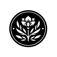 Black and White Floral Emblem: Minimalist Nature Design