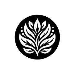 Monochrome Floral Logo: Elegant Leafy Design in Black Circle