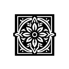 Black and White Floral Ornament: Elegant Square Design
