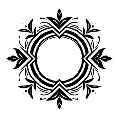 Decorative Black and White Circular Floral Frame Design