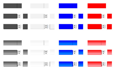 いろいろの形と色のUSBメモリのセットイラスト