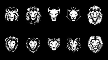 Fototapeta premium Lion head illustrations; black background; design elements; graphic design