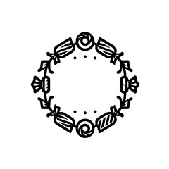 Obraz premium Sweet Treat Wreath: Hand-Drawn Candy Frame, Black & White Design