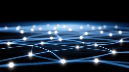 Futuristic Digital Connections with Glowing Nodes on a Dark Background in Abstract Design