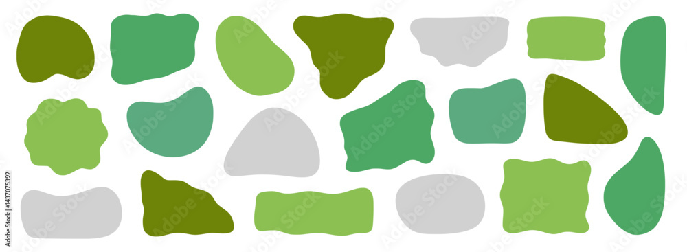 Poster Abstract organic shape round form set. Liquid organic blob curve shape figure. Abstract liquid bubble, wavy different form. Soft round oval pattern background. Vector illustration