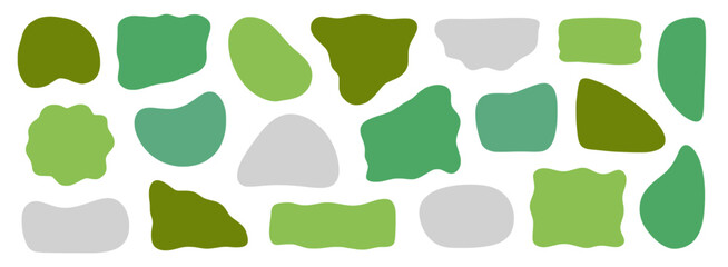 Abstract organic shape round form set. Liquid organic blob curve shape figure. Abstract liquid bubble, wavy different form. Soft round oval pattern background. Vector illustration