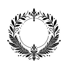 Elegant Botanical Wreath Frame, Black and White Vector