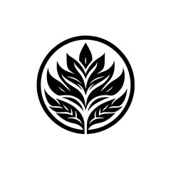 Black & White Leaf Emblem, Minimalist Circular Design, Organic Style