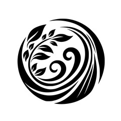 Black & White Organic Mandala Design: Leaves & Swirls, Minimalist Illustration