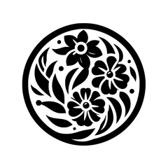 Elegant Floral Mandala: Black & White Vector Illustration