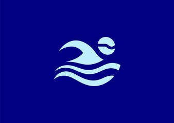 Minimalist swimming logo with smooth, fluid motion