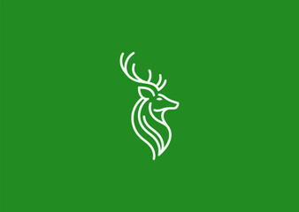 Line style deer head logo with graceful antler detail