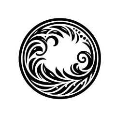 Circular Black and White Floral Ornament, Decorative Design