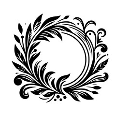 Elegant Black Floral Circle Frame - Minimalist Design