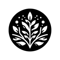 Minimalist Black and White Plant Icon, Circular Logo Design