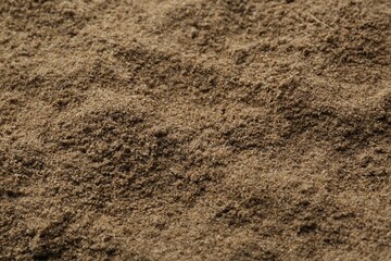 Superfood. Chia seeds powder as background, closeup