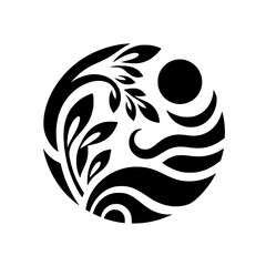 Symbolic Black & White Nature Design in a Circle