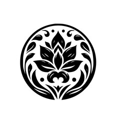 Ornate Floral Medallion, Black and White Vector Design