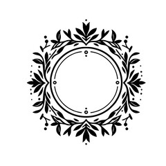 Elegant Floral Wreath Frame: Black and White Design, Vector Illustration