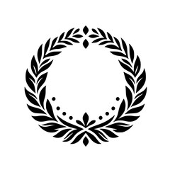 Elegant Black Laurel Wreath Silhouette on White Background