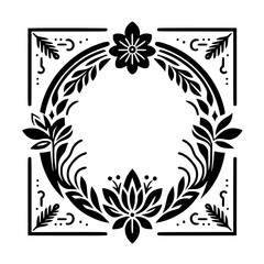 Floral Frame Vector Illustration - Elegant Black and White Design