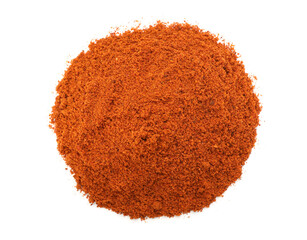 Pile of aromatic paprika powder isolated on white, top view