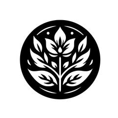 Minimalist Floral Logo in Circle, Black & White, Nature Theme