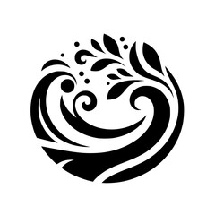 Black & White Wave and Leaf Logo Design