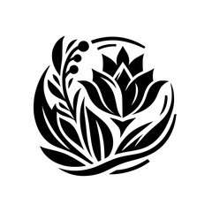 Minimalist Floral Mandala: Black and White Nature Design
