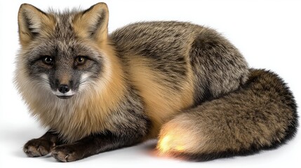Obraz premium Realistic portrait of a wild fox with golden fur and captivating eyes lying on a white background