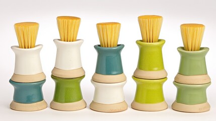 Vibrant Decorative Utensil Holders with Wooden Brushes for Kitchen Organization and Aesthetics