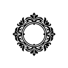 Elegant Black & White Floral Frame, Circle, Logo Design, Decorative Border
