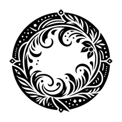 Ornate Circular Floral Design in Black and White: Decorative Frame