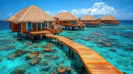 Overwater bungalows on a tropical island paradise