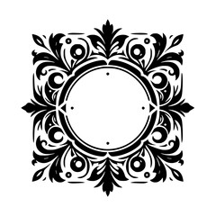 Elegant Black & White Ornamental Frame with Circle, Vintage Design Element