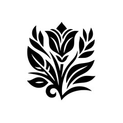 Black & White Floral Crest Design: Vector Illustration, Modern, Elegant