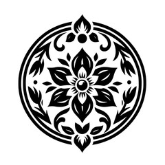 Obraz premium Circular Floral Mandala: Elegant Black and White Design