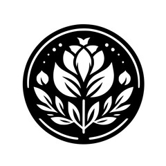 Floral Emblem: Minimalist Black and White Botanical Logo