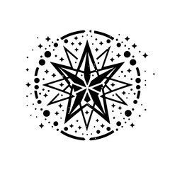 Celestial Star Mandala Design - Geometric Black & White Art