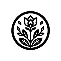 Minimalist Floral Emblem: Black & White Nature Icon