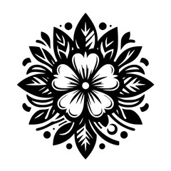 Floral Mandala Design, Black & White Vector, Decorative Ornament