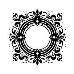 Ornate Black & White Circular Frame Design - Elegant Vintage Style