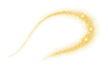 Golden sparkling trail forming a curved swoosh with shimmering glitter and glowing highlights.