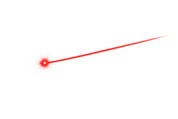 A bright red laser beam shoots outward from a glowing point with radiating light spikes.