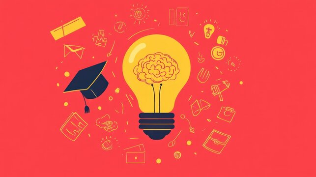 Graduation idea, brain in lightbulb, education concept