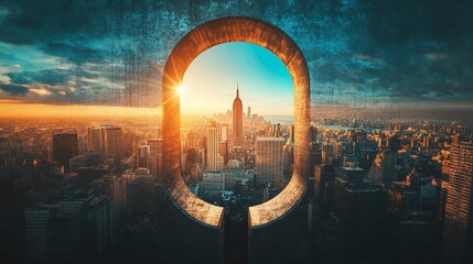 Sunrise NYC Skyline Framed Hole Cityscape