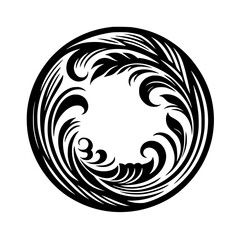 Ornate Circular Swirl Design, Black and White, Elegant Vector