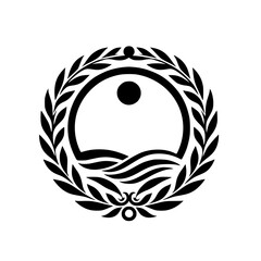 Elegant Black & White Laurel Wreath Crest with Water & Sun Symbol