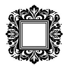 Elegant Black Floral Frame, Square Center, Vector Design for Invitations